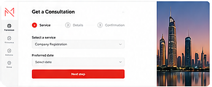 Booking / application flow interface