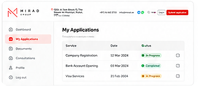 User account interface